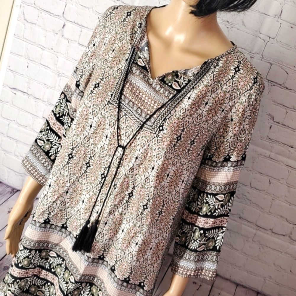 Tantrums Green Boho Bohemian Beach Minimalist Hippie Festival Printed Dress Sz S
